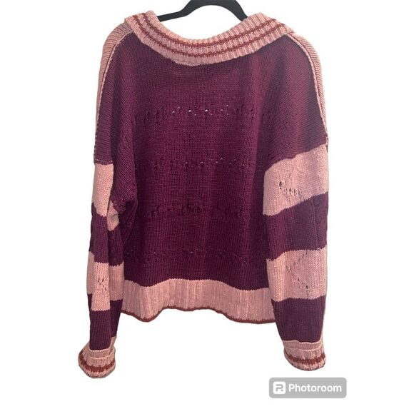 ✨Free People Pembrook Sz Medium Sweater in Moody Pink Combo Striped Cotton✨ - Picture 9 of 12